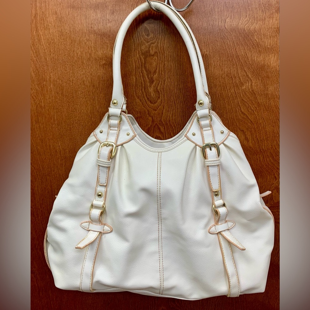 Vegan leather white shoulder bag